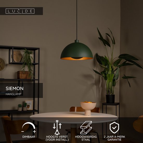 Lucide SIEMON – Hängeleuchte – Ø 40 cm – 1xE27 – Grün