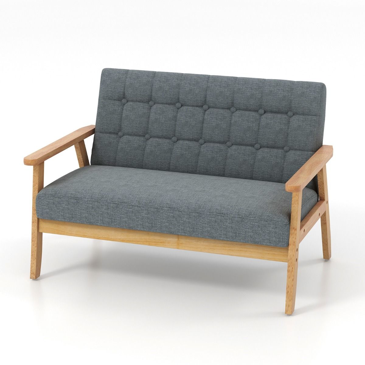 Coast Linen Loveseat 2-Sitzer – Grau – 114 x 72 x 77 cm – Rahmen aus Kautschukholz – Mid-Century-Design