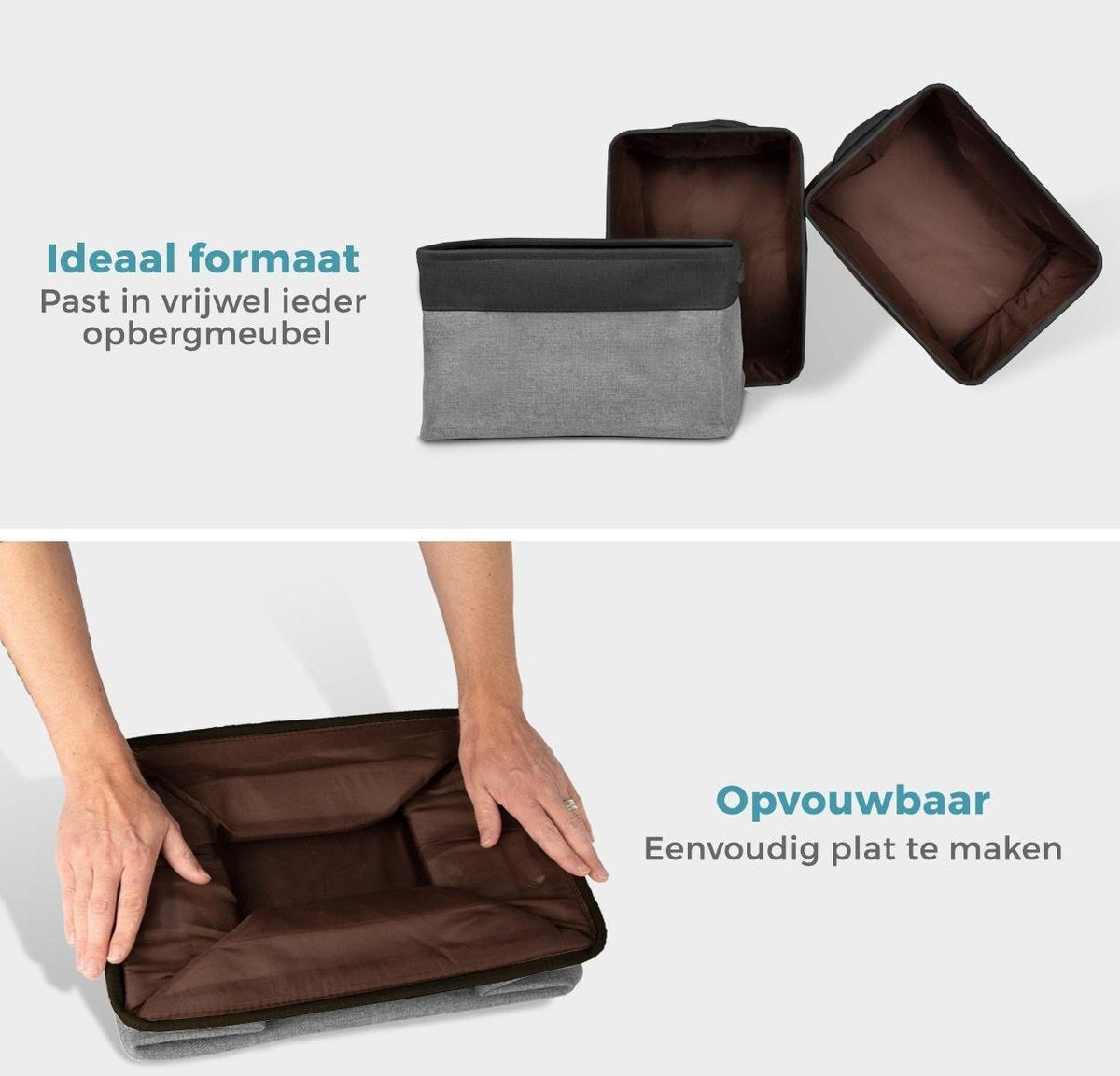 LifeGoods Aufbewahrungskorb - 3 Stück - Kleiderschrank-Organisator - 20 L - Textil - Grau
