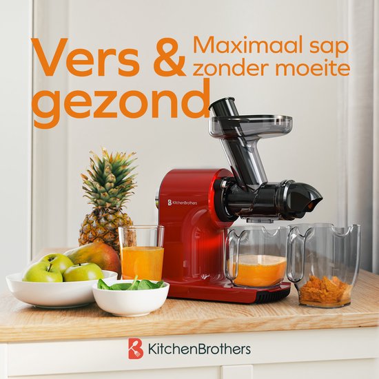 KitchenBrothers Slowjuicer - Kompakt - Entsafter - Gemüse- und Obstpresse - 45 mm - 500 ml - Rot