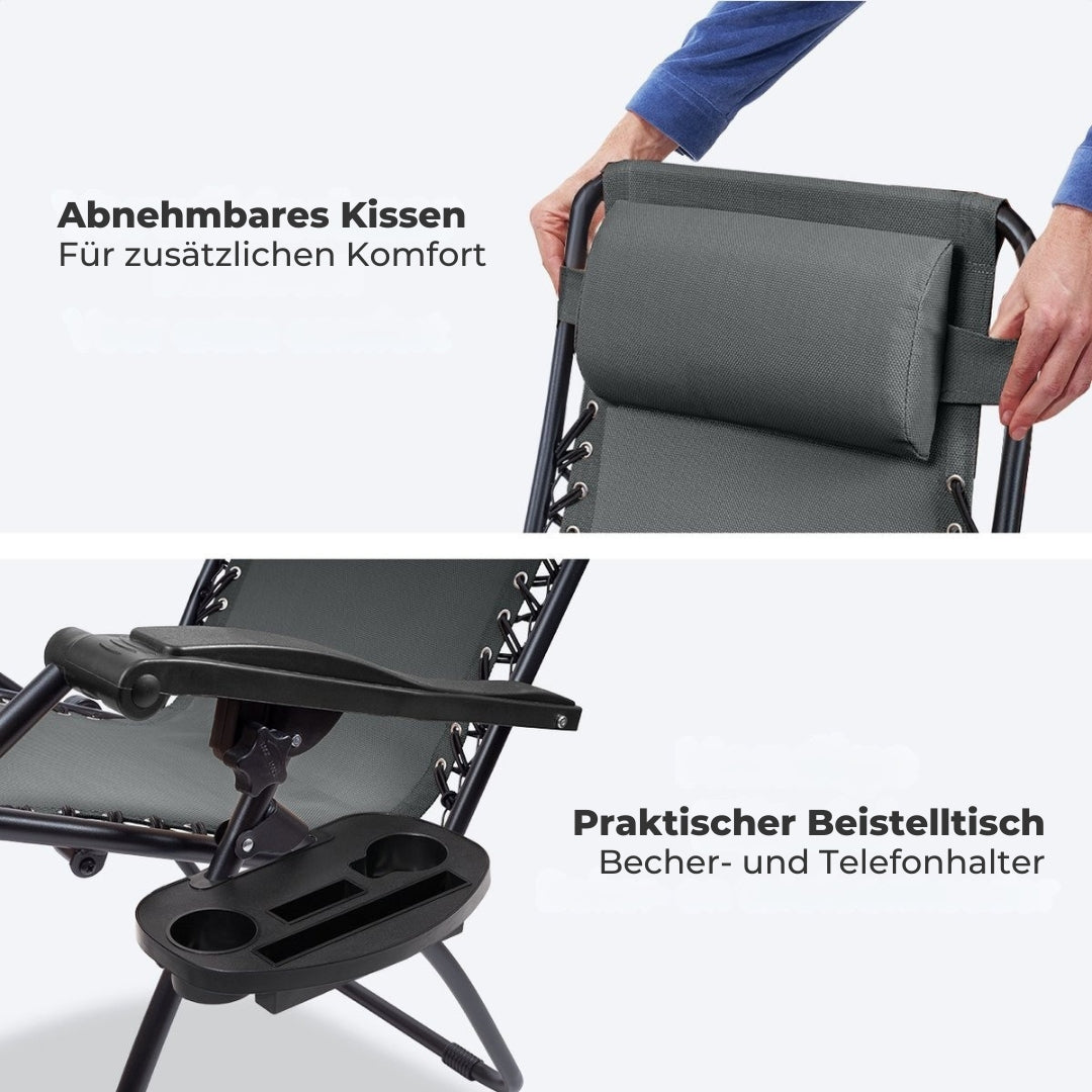LifeGoods - Faltbare Gartenstühle - 2 Stück - 30°-90° verstellbar - Metall - Dunkelgrau