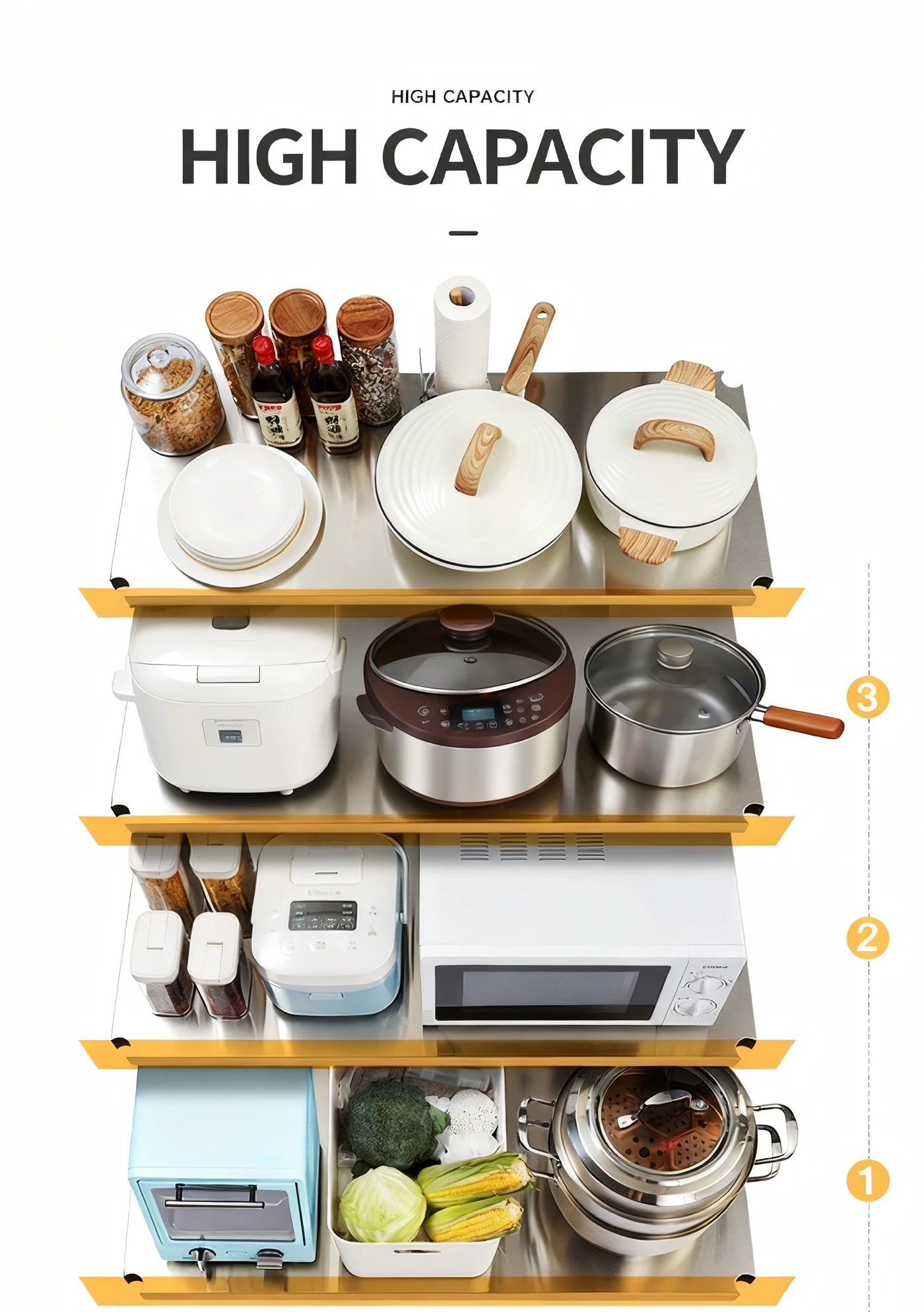 Cooker King 3-stöckiges Küchenregal für die Mikrowelle – ausziehbares Regal – höhenverstellbar – 80 × 35 × 60 cm