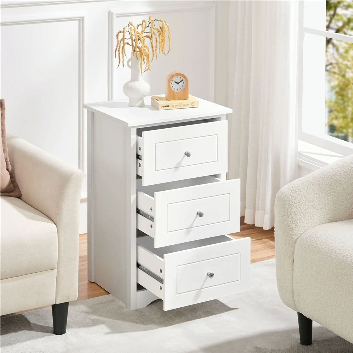 Yaheetech Nachttisch mit 3 Schubladen – Für neben Ihr Boxspringbett – 48 x 40 x 73,5 cm – Weiß