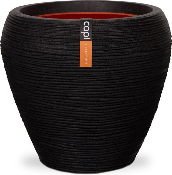 Capi Europe Blumentopf Rib NL – Rund, konisch – 42 x 38 cm – Schwarz