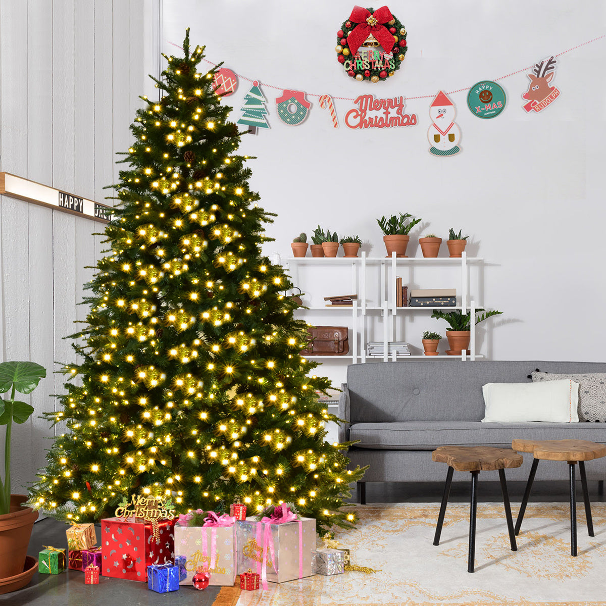 Coast Künstlicher Tannenbaum mit LED-Lichterketten Weihnachtsbaum 210/225/240 cm Grün-225 cm