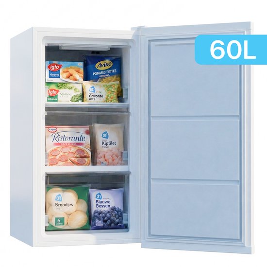 Joula Tischgefriertruhe – freistehend, Mini/klein – 60 Liter – 3 Gefrierschubladen – Weiß