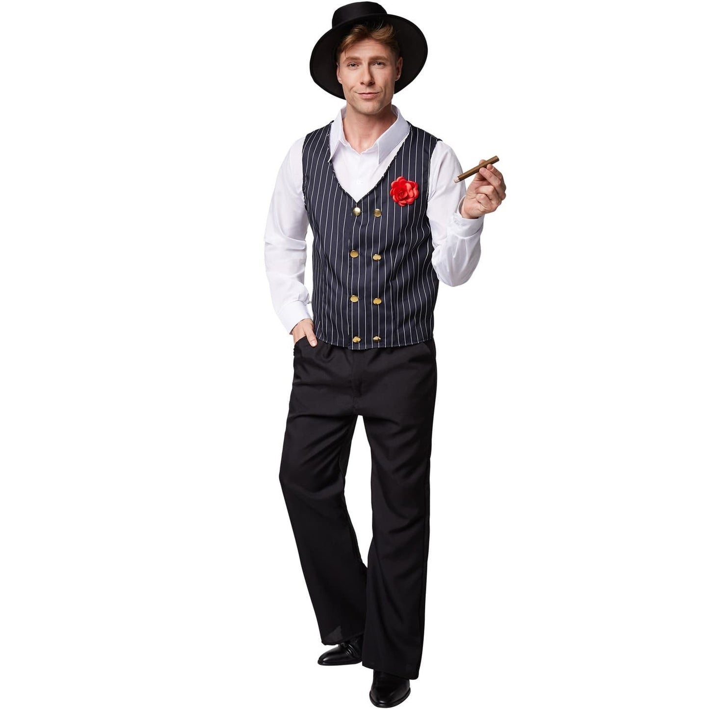 charleston gentleman kostüm - größe S - schwarz/weiß - polyester | inklusive hut, hemd, weste & hose