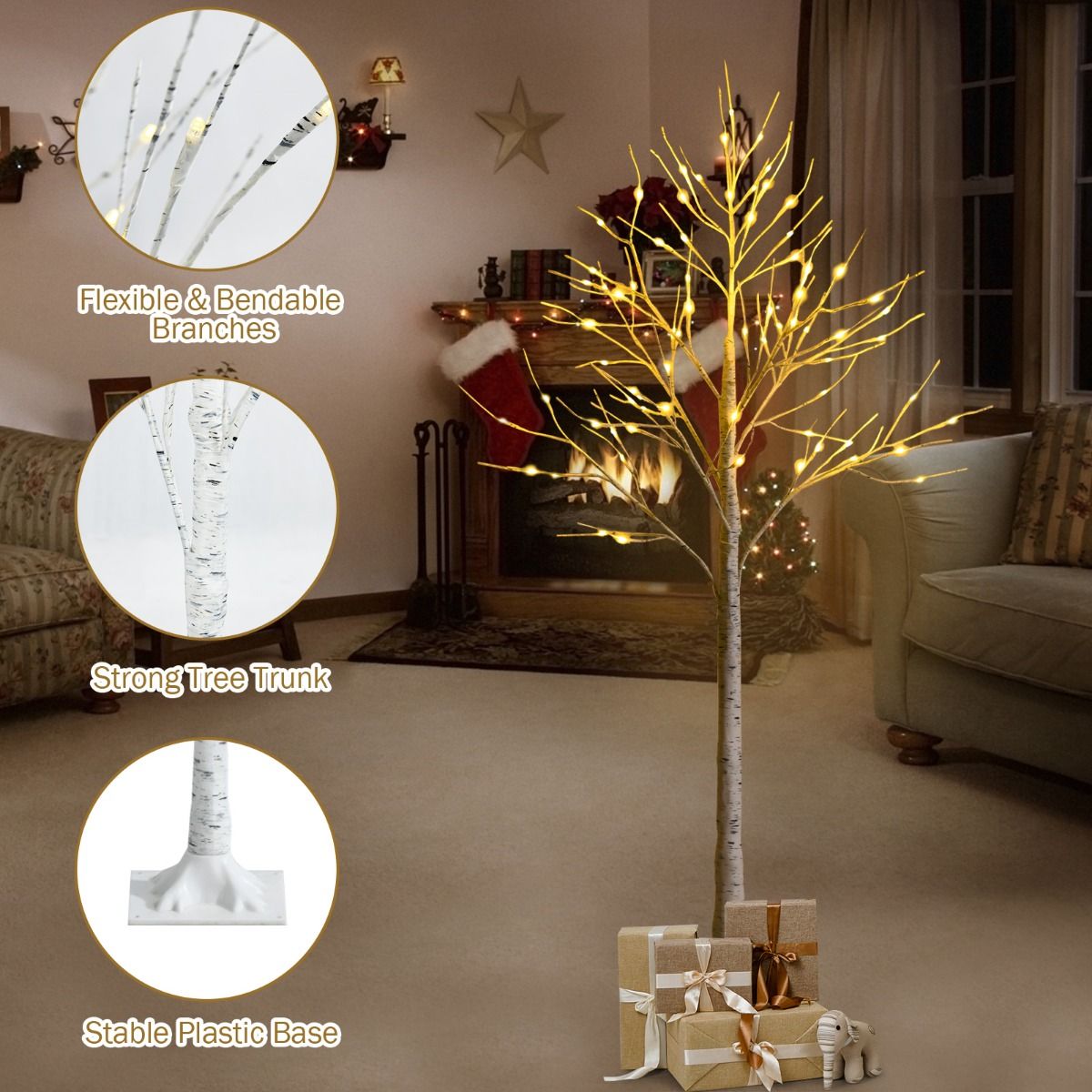 Künstlicher Birkenbaum mit Beleuchtung Coast - 72 warmweiße LED-Lichter - 150 cm hoch - weiß