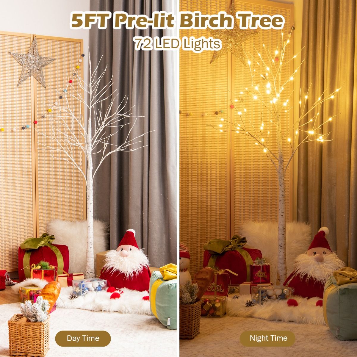 Künstlicher Birkenbaum mit Beleuchtung Coast - 72 warmweiße LED-Lichter - 150 cm hoch - weiß