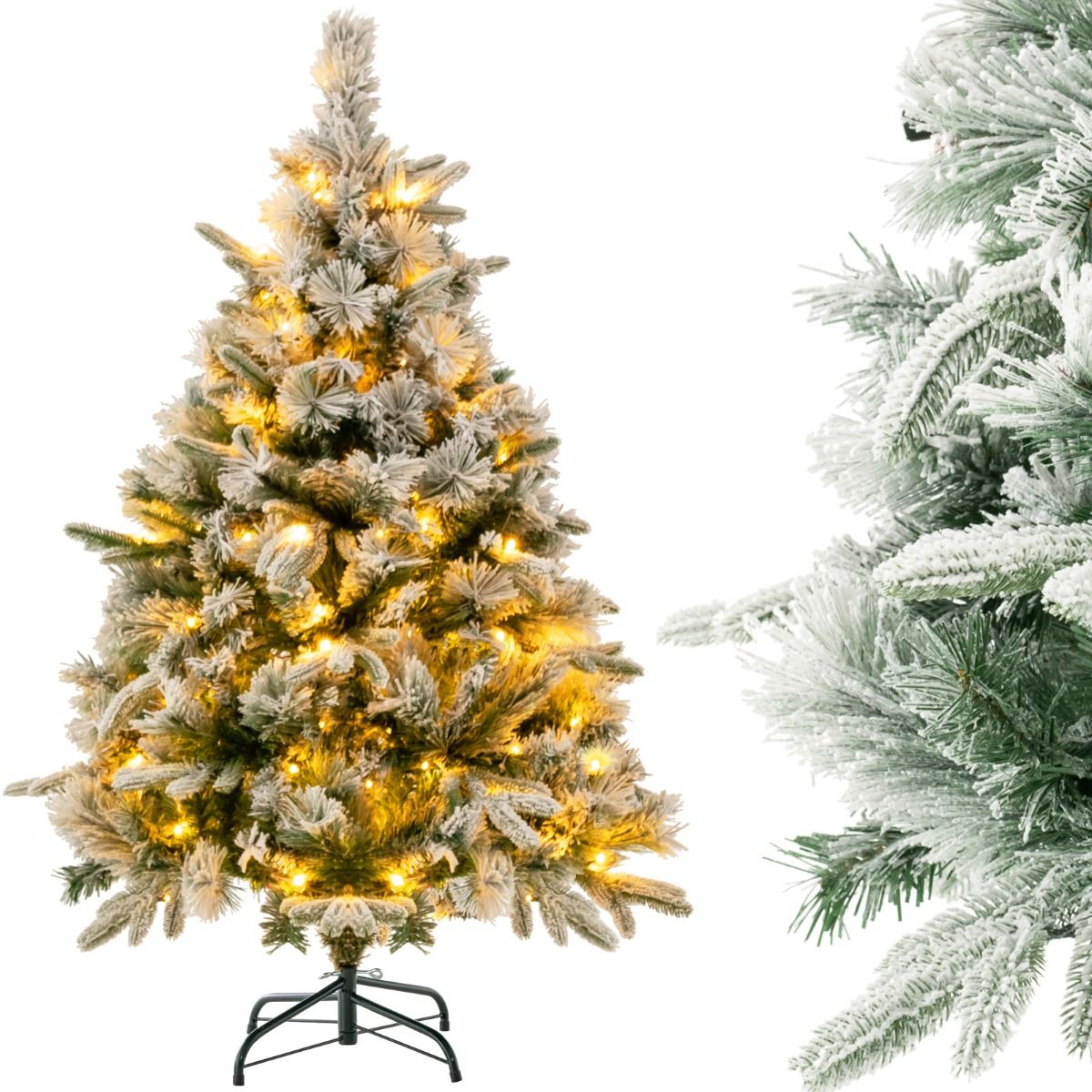 Künstlicher Weihnachtsbaum Coast mit Schnee und Lichtern - 150 warmweiße LED-Lichter - 136 cm hoch - grün