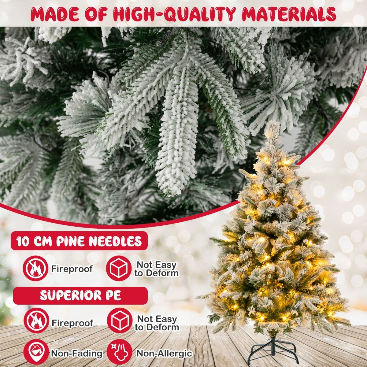 Künstlicher Weihnachtsbaum Coast mit Schnee und Lichtern - 150 warmweiße LED-Lichter - 136 cm hoch - grün