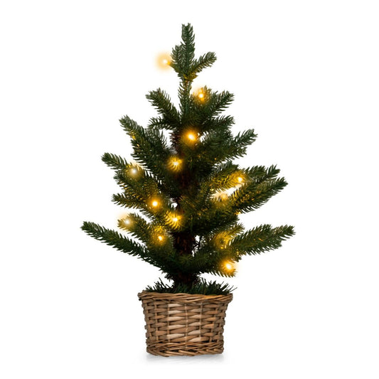 Coast Illuminated Künstlicher Mini-Weihnachtsbaum im Topf - 48 cm hoch - Grün/Natur - 96 Zweigspitzen - 20 warmweiße LED-Lichter - Timer - Weidentopf
