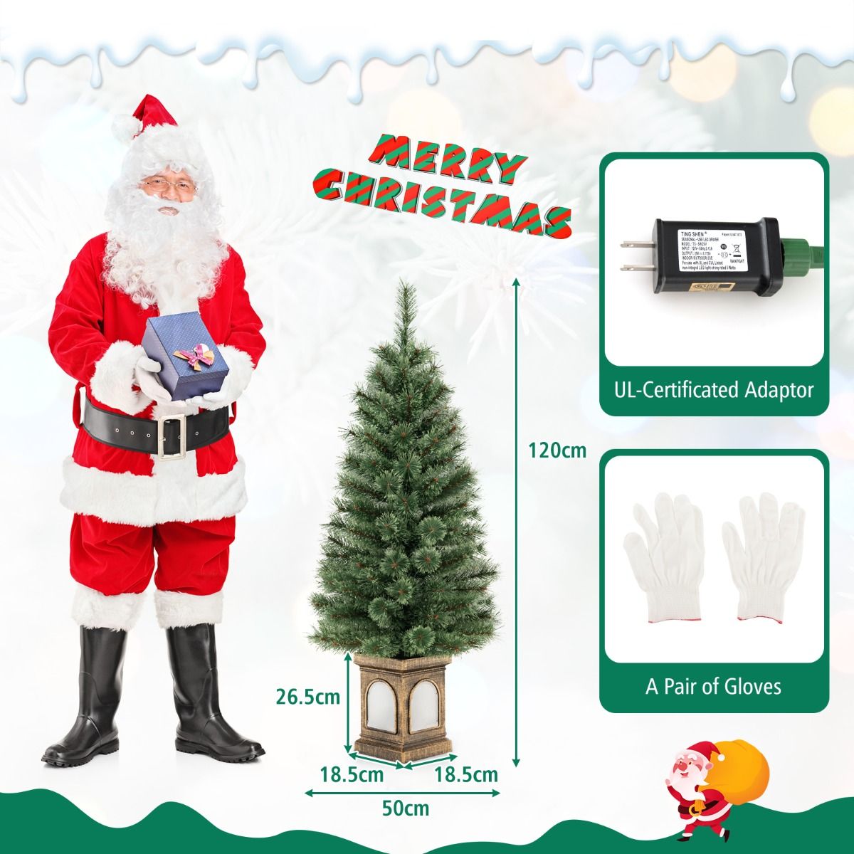 Coast Künstlicher Weihnachtsbaum 120 cm Grün/Gold - 116 Zweige - 100 LED-Lichter - Zementgefüllter Sockel - Fernsteuerung