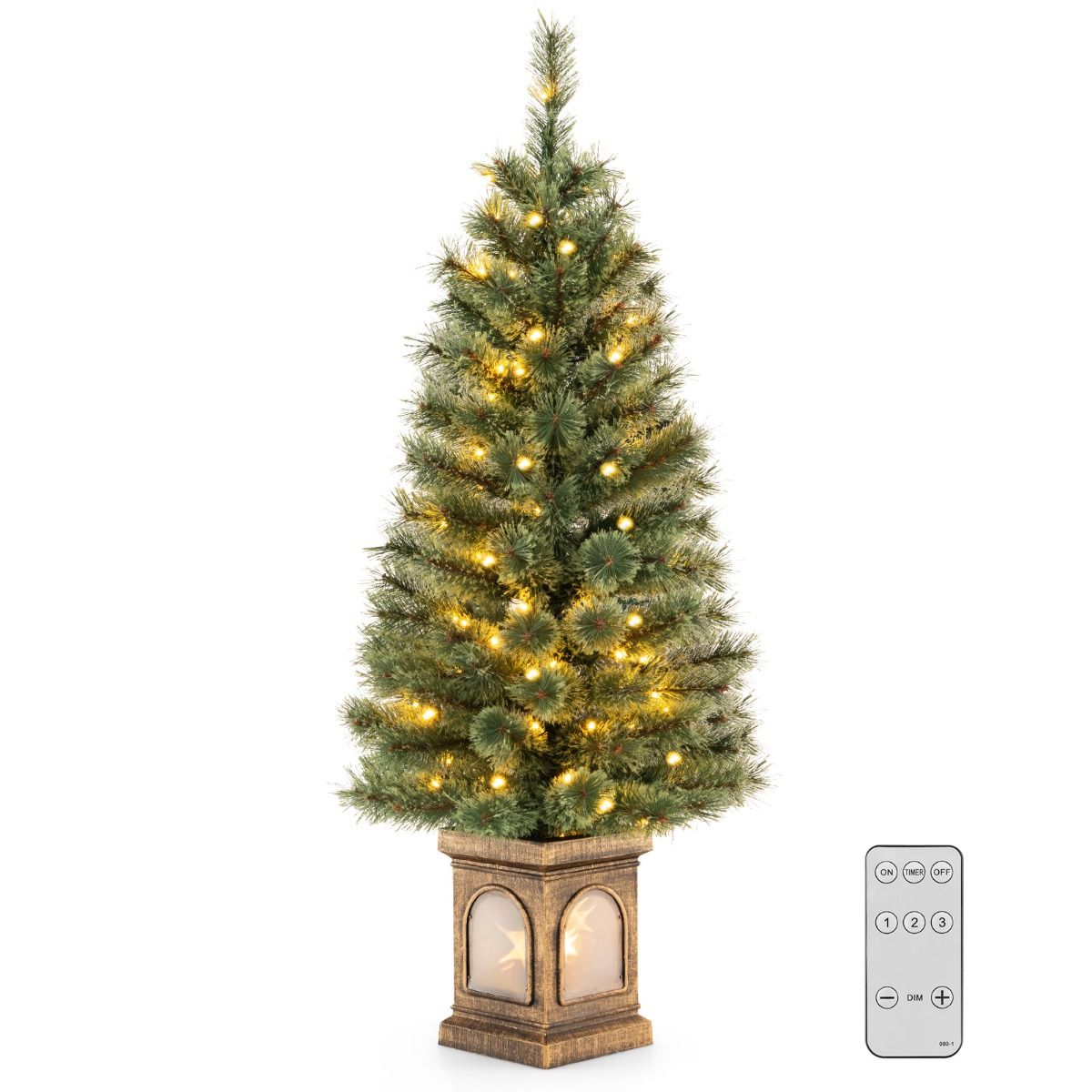Coast Künstlicher Weihnachtsbaum 120 cm Grün/Gold - 116 Zweige - 100 LED-Lichter - Zementgefüllter Sockel - Fernsteuerung