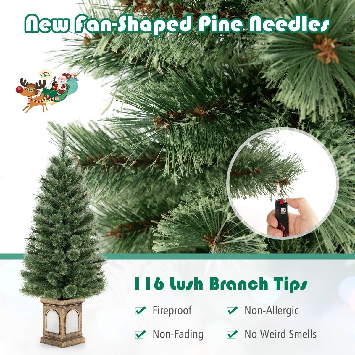 Coast Künstlicher Weihnachtsbaum 120 cm Grün/Gold - 116 Zweige - 100 LED-Lichter - Zementgefüllter Sockel - Fernsteuerung
