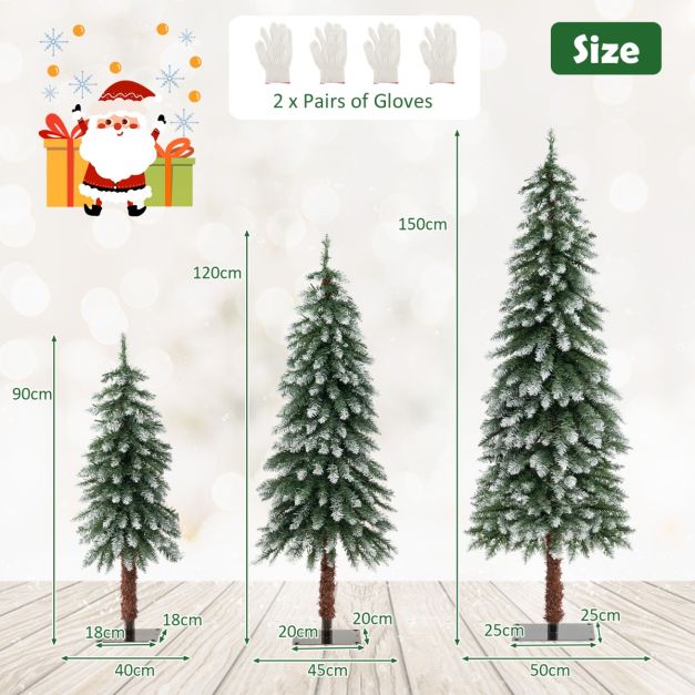 3er-Set künstliche Weihnachtsbäume Verschneiter Weihnachtsbaum mit 129/231/369 PVC-Zweigen und 50/100/150 warmweißen LED-Lichtern 90 /120 /150 cm