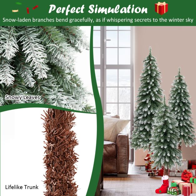 3er-Set künstliche Weihnachtsbäume Verschneiter Weihnachtsbaum mit 129/231/369 PVC-Zweigen und 50/100/150 warmweißen LED-Lichtern 90 /120 /150 cm