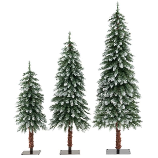 3er-Set künstliche Weihnachtsbäume Verschneiter Weihnachtsbaum mit 129/231/369 PVC-Zweigen und 50/100/150 warmweißen LED-Lichtern 90 /120 /150 cm
