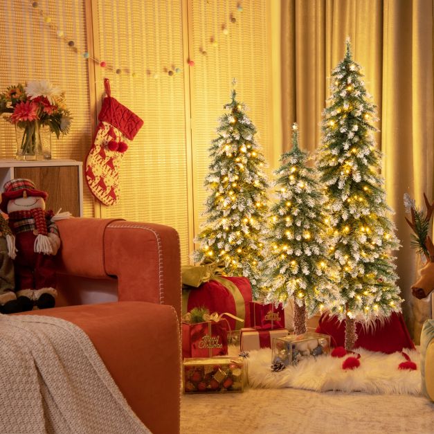 3er-Set künstliche Weihnachtsbäume Verschneiter Weihnachtsbaum mit 129/231/369 PVC-Zweigen und 50/100/150 warmweißen LED-Lichtern 90 /120 /150 cm