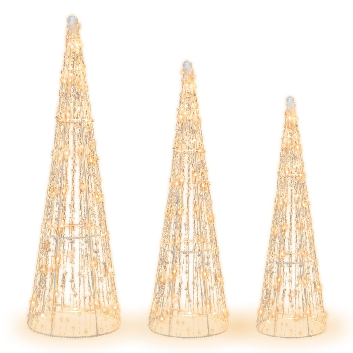 Coast Illuminated Christmas Cone Trees 3er Set - Warm White LED - Sterngirlanden - Weiß - 81 / 72 / 62 cm - Für Innen & Außen