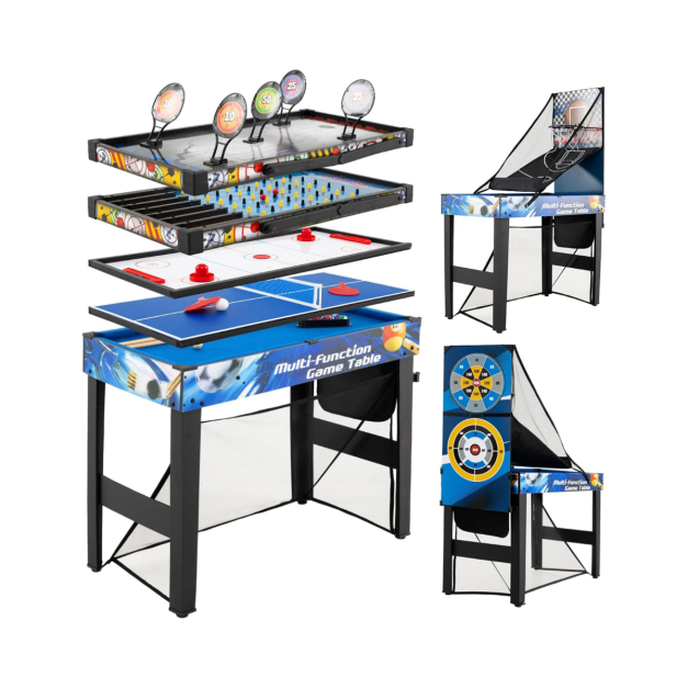 Coast 10-in-1 Spieltisch | Blau/Schwarz | 106 x 51 x 148 cm | Billard, Hockey, Tischtennis, Basketball & mehr
