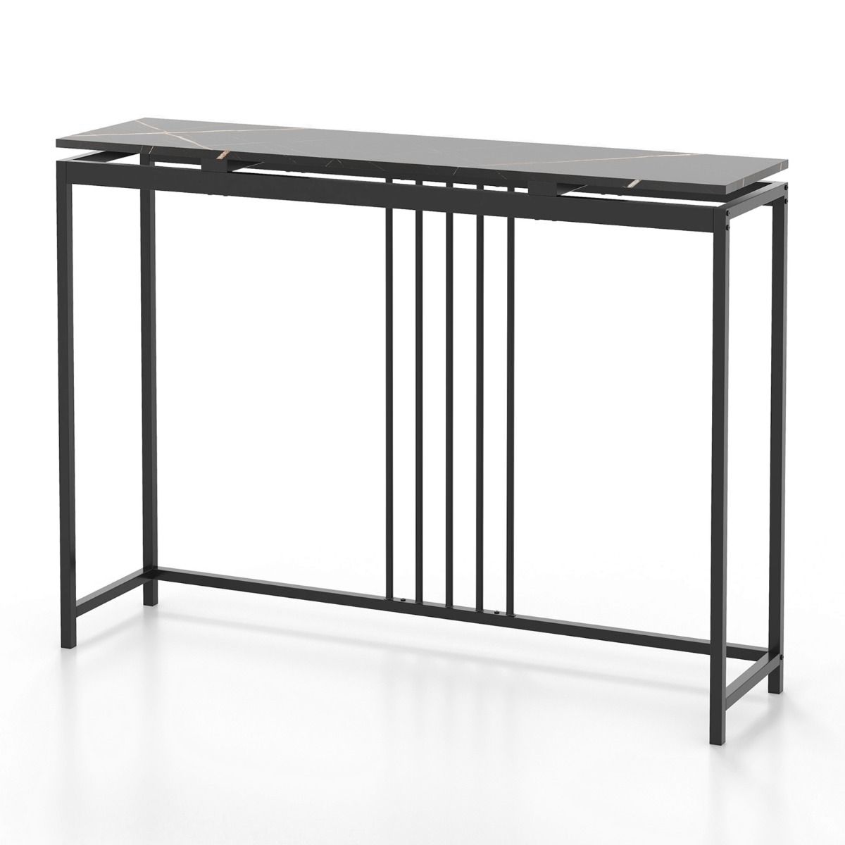 Coast Konsolentisch Kunstmarmor Schwarz - 120 x 30 x 90 cm - Schmaler Eingangstisch mit Stahlrahmen