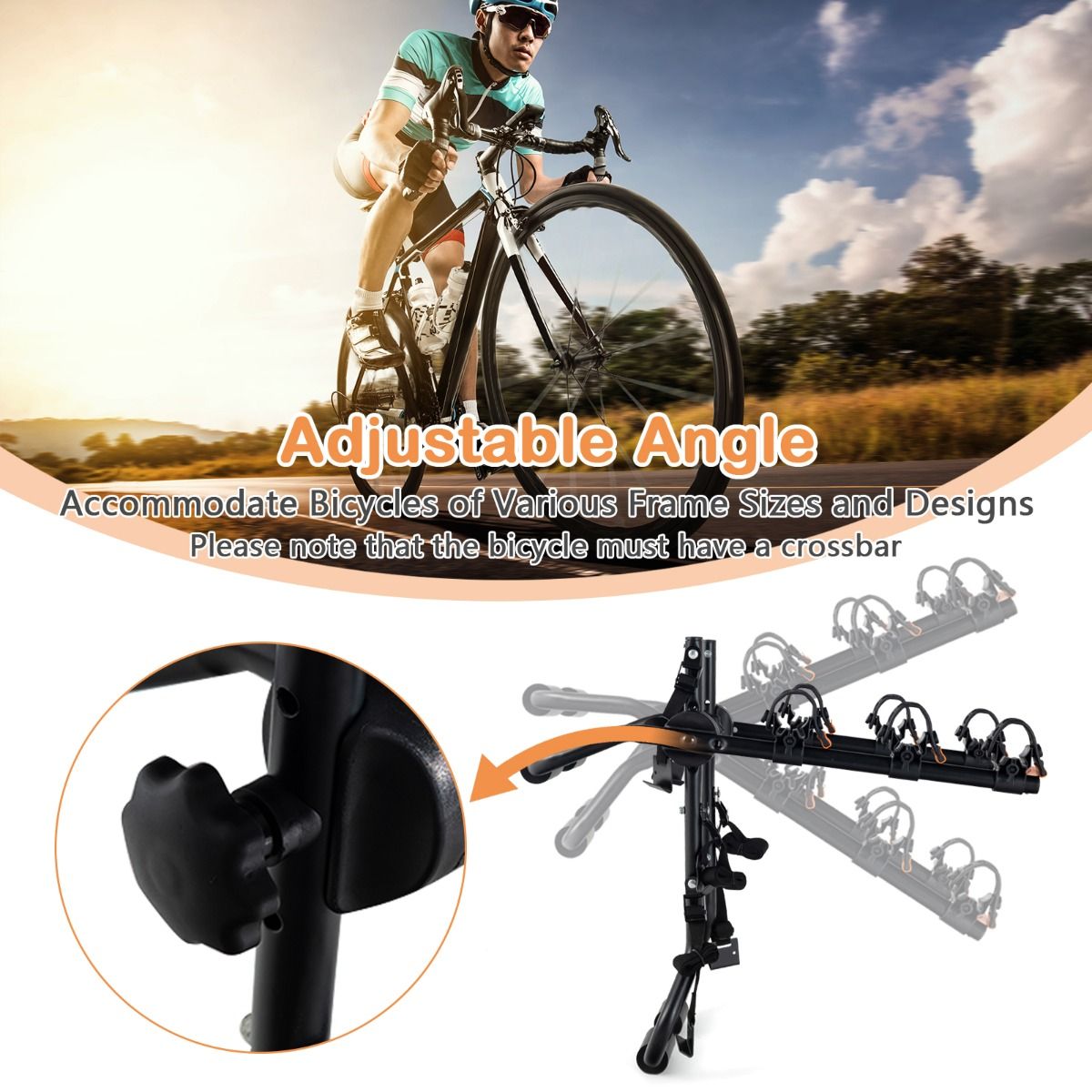 Coast Trunk Fahrradträger für 3 Fahrräder - Verstellbarer Heckklappen-Fahrradträger 71 x 33 x 63 cm - Schwarz - Tragfähigkeit 45 kg