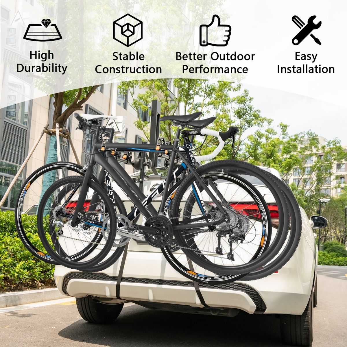 Coast Trunk Fahrradträger für 3 Fahrräder - Verstellbarer Heckklappen-Fahrradträger 71 x 33 x 63 cm - Schwarz - Tragfähigkeit 45 kg