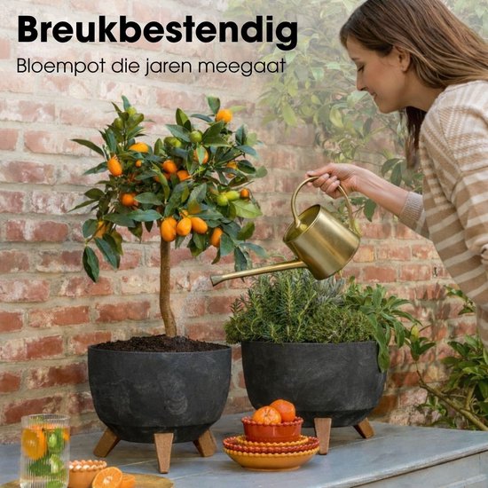 Mica Decorations Doppio Pflanzkübel auf Füßen – 18,5 x Ø 33 cm – Pflanzkübel für den Außenbereich – Blumenkästen für den Balkon – recycelter Kunststoff – Schwarz