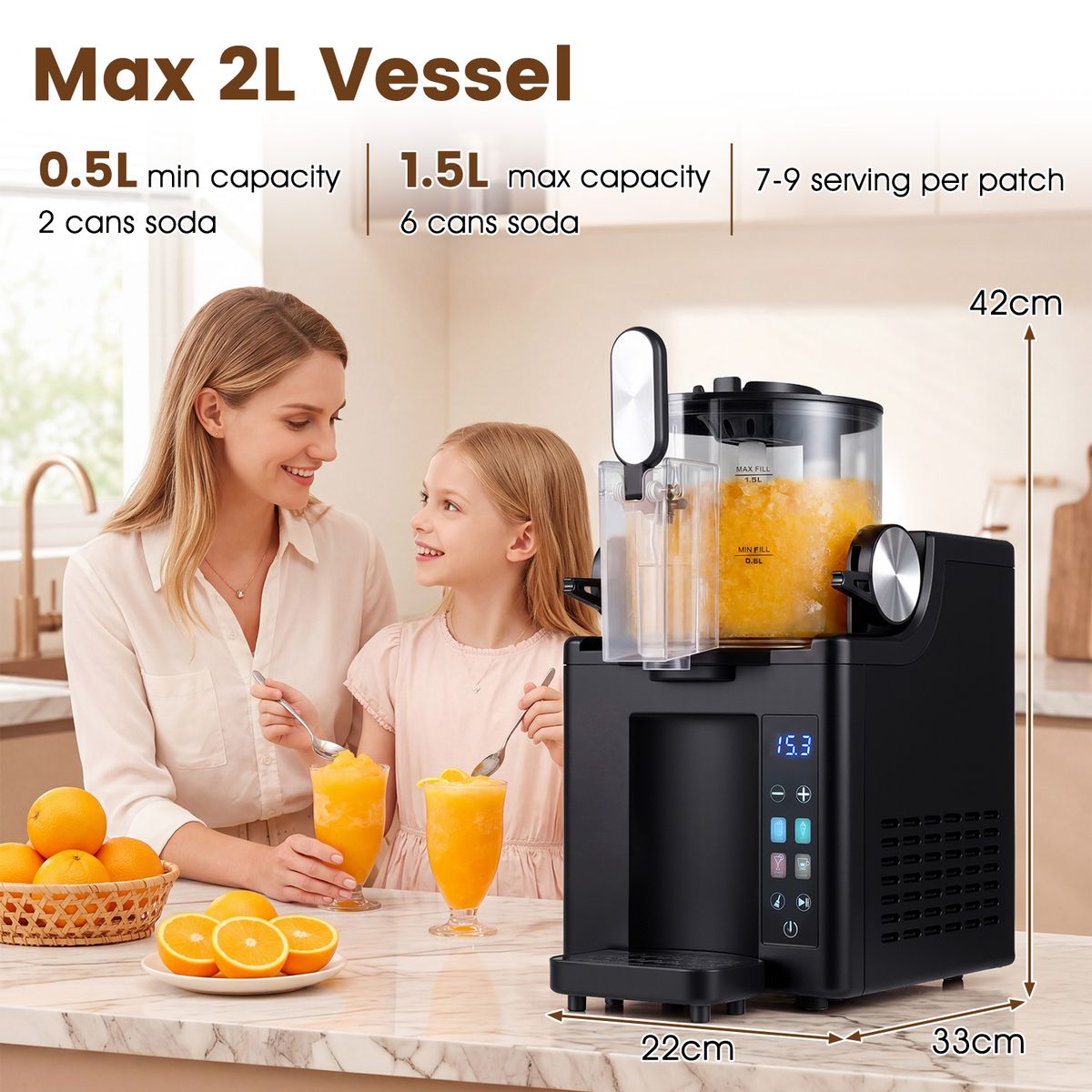 Coast Slush-Maschine – 1,5 Liter – LED-Touch-Bedienung – Selbstreinigungsfunktion – Schwarz