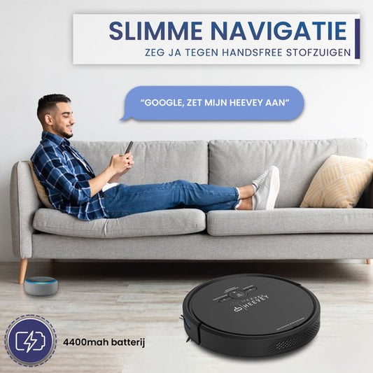 Heevey Staubsaugerroboter mit Wischfunktion - Intelligente Navigation - Automatische Ladestation - Wischroboter - Staubsaugerroboter für Haustiere - Inklusive App in niederländischer Sprache, Fernbedienung & Reinigungsset