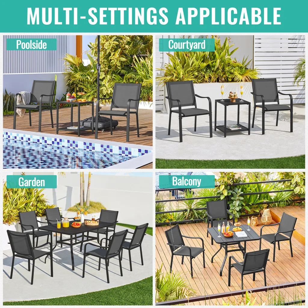 Yaheetech Gartenstühle, 2er-Set, stapelbar, 56,5 x 67 x 86,5 cm – Grau – Wetterfeste Esszimmerstühle bis 136 kg