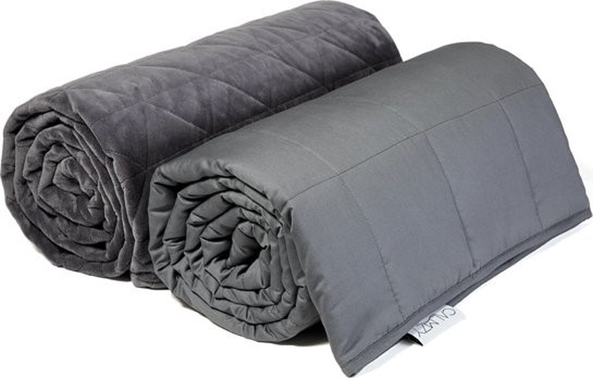 Calmzy Verdunkelungsteppich Bundle 7 kg - - Verdunkelungsteppich & Verdunkelungsteppichbezug - 150 x 200 cm - Holzkohle