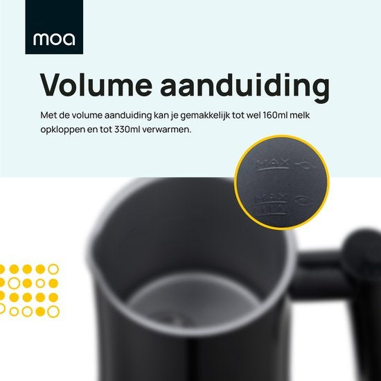 MOA Milchaufschäumer elektrisch - für Cappuccino und Latte - 3-in-1 - Schwarz - BPA-frei - MF1B