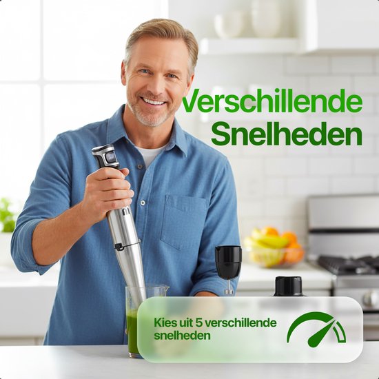 MATTI® - Stabmixer-Set 5in1 - Elektrischer Stabmixer - Zerkleinerer - Mixer - Milchaufschäumer - 1500W