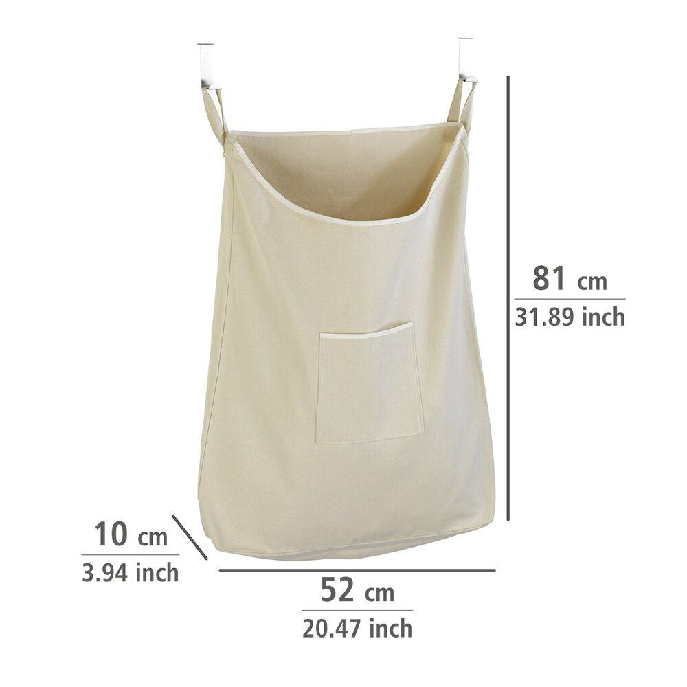 WENKO Canguro Türwaschkorb Beige – 65 l – Baumwolle – mit Edelstahlhaken