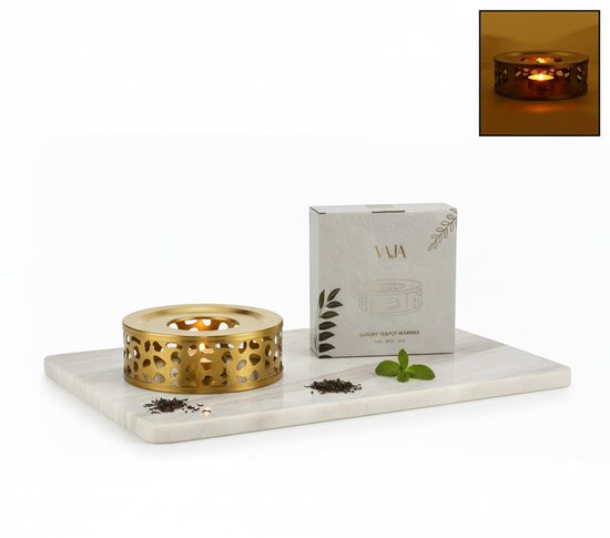Vaja® Heizgerät mit Wachslicht für Teekanne - Heizgerät mit Kerze - Teelichthalter - Teewärmer - Teezubereiter - Heizgerät - Gold