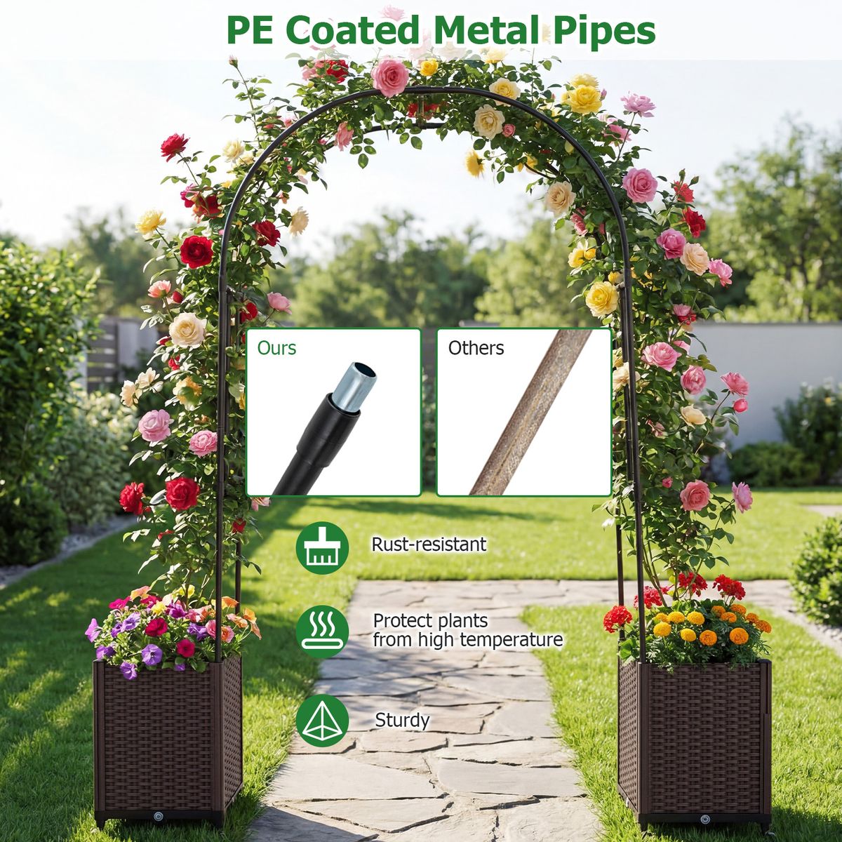 Coast Gartenbogen mit Pflanzkübeln – Selbstbewässerungssystem – modulares Design – schwarz – 230 cm