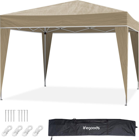 LifeGoods - Partyzelt - Pavillon - 3x3 m - faltbar - wasserdicht - inkl. Tragetasche mit Rädern - Beige