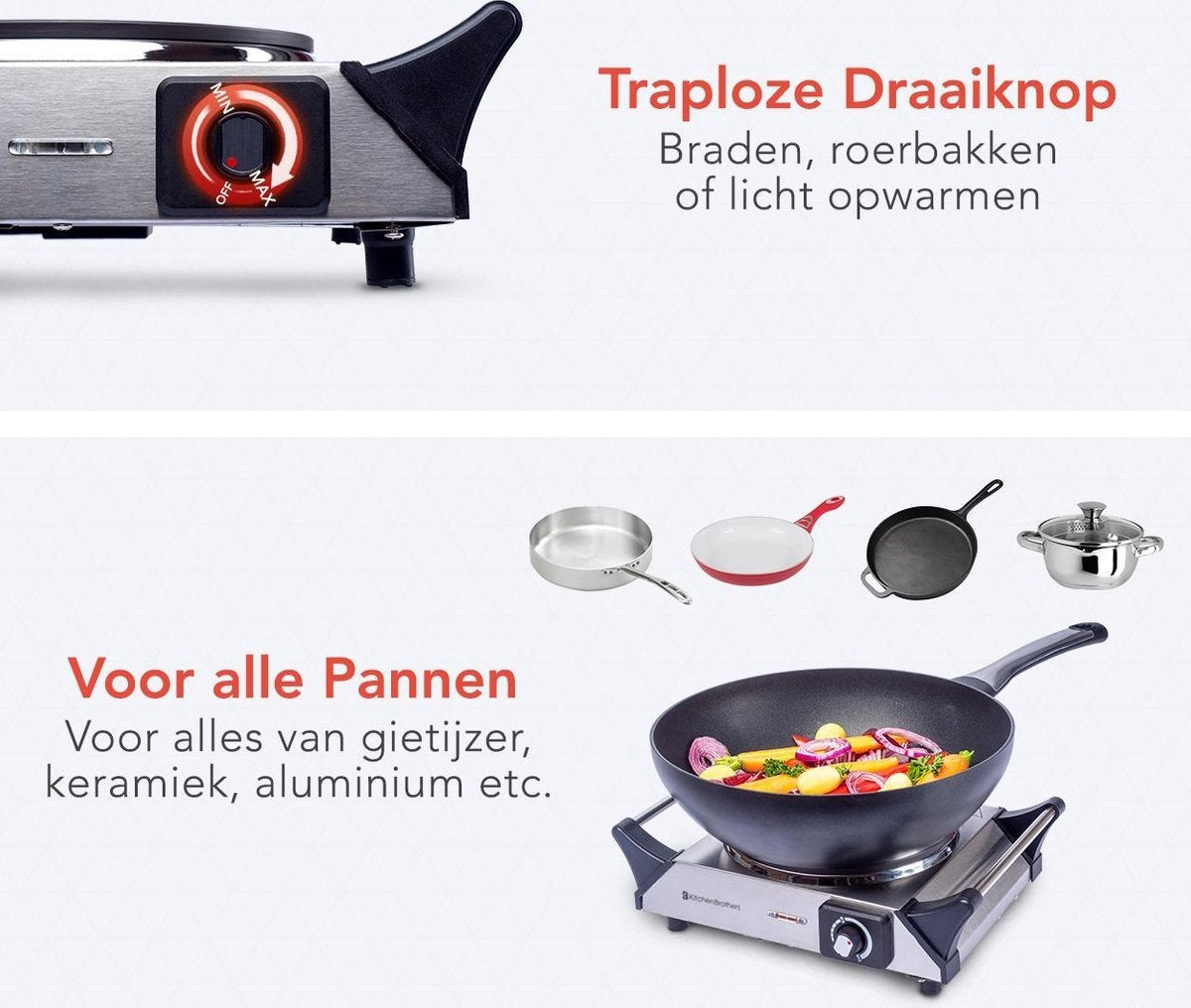 KitchenBrothers Elektrokochfeld - 1 Brenner - 1500W - Edelstahl