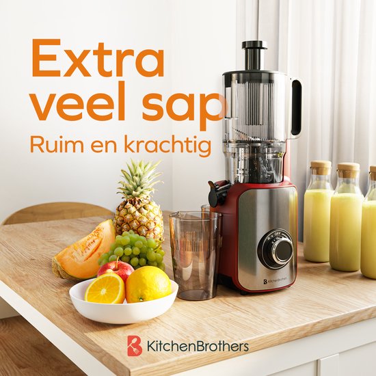 KitchenBrothers Slowjuicer - Vertikal - Entsafter - Gemüse- und Obstpresse - 126 mm - 750 ml - Rot