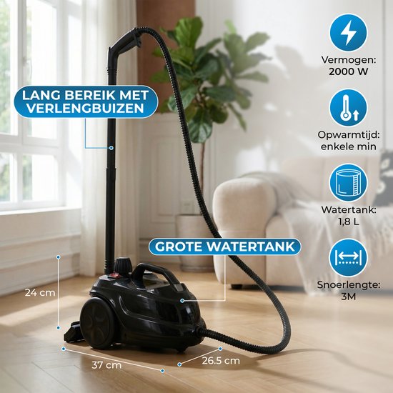 Powell Dampfreiniger - Teppichreiniger - Handdampfreiniger - Fleckenreiniger - Dampfreiniger - Reiniger - Inklusive Zubehör - Für Boden, Sofa, Bad, Teppich und Fenster - Schwarz