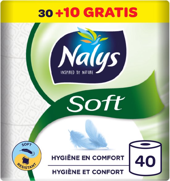 Nalys Soft Toilettenpapier – 40 Rollen – Weiß (2-lagig) – Sparpackung