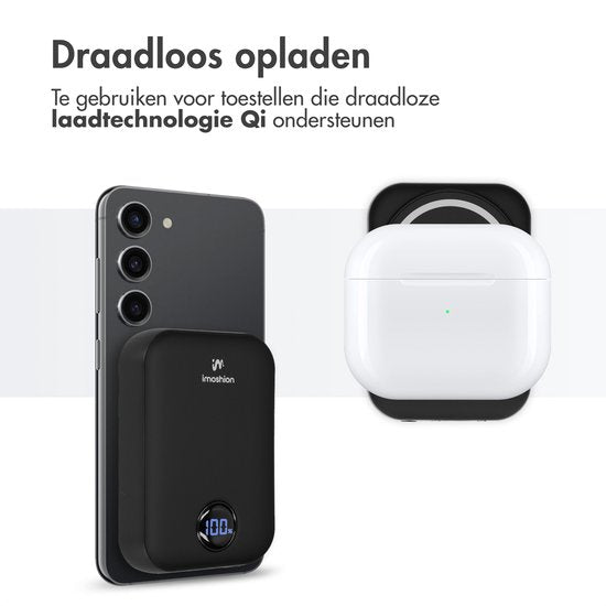 imoshion Powerbank 10000 mAh - Geeignet für MagSafe - Schnellladegerät 22,5W - LED-Anzeige - USB C & USB A - Wireless Powerbank Geeignet für iPhone 12/13/14/15/16 - Schwarz