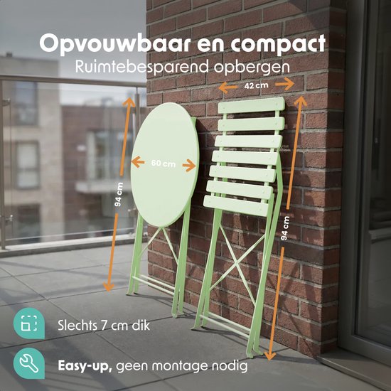 LifeGoods Bistro-Set - Stahl - 3-teilig - Gartenset - klappbar - Balkonset mit Tisch - wetterfest - mintgrün
