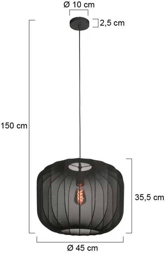 Anne Lighting – Hängeleuchte – Sable – schwarz – Leinen und Metall – Ø 45 cm – E27 – 4191ZW