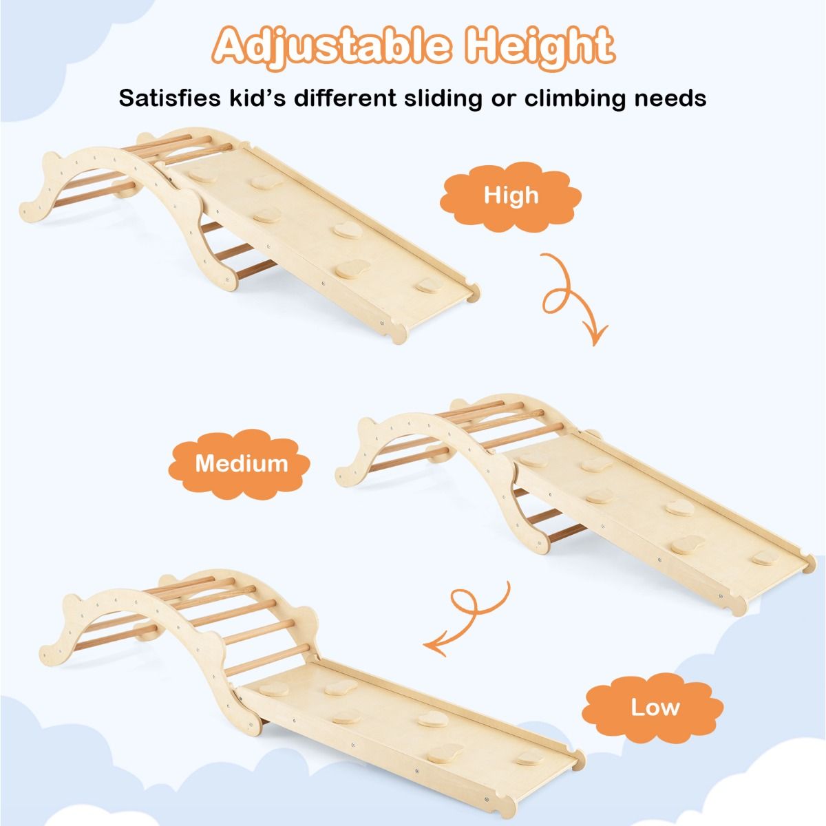 Coast 3-in-1-Kletterleiterset aus Holz mit Bogen, Rutsche und Matte - 116 x 50 x 39 cm - Natur