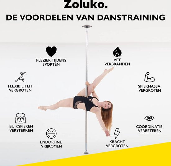 Zoluko Pole Dance - 2,24m x 2,74m - Rotierend und statisch - bis 200kg - Silber