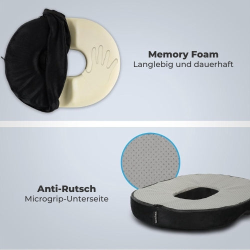 LifeGoods - Orthopädisches Ringsitzkissen - Waschbarer Bezug - Anti-Rutsch - Schwarz