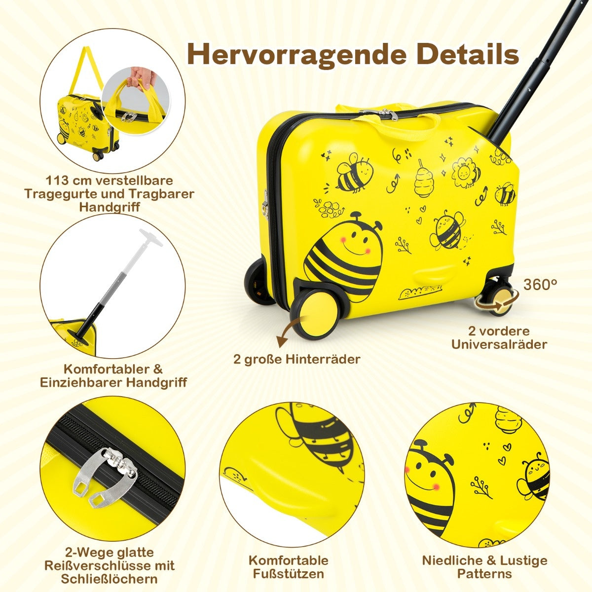 Coast 2 -PCS Kindofer + Rucksack 47 cm langer Aufsitzkoffer und 30 cm breiter Rucksack gelb